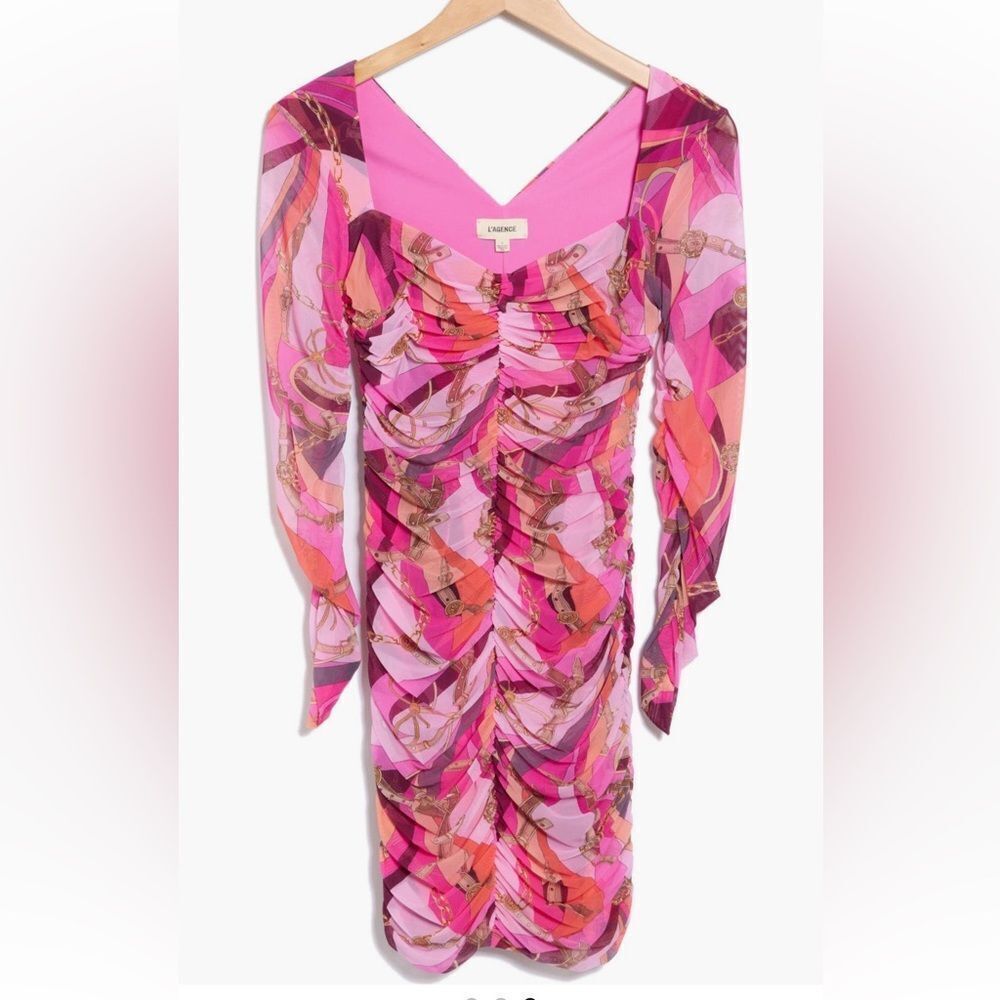 L'AGENCE Lolissa Rushed Long Sleeve Mesh Mini Dress Size 4 NWT - Picture 3 of 8